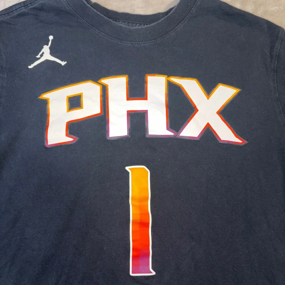 Jordan Phoenix Suns Devin Booker #1 PHX Shirt Mens Black Short Sleeve Tee Medium